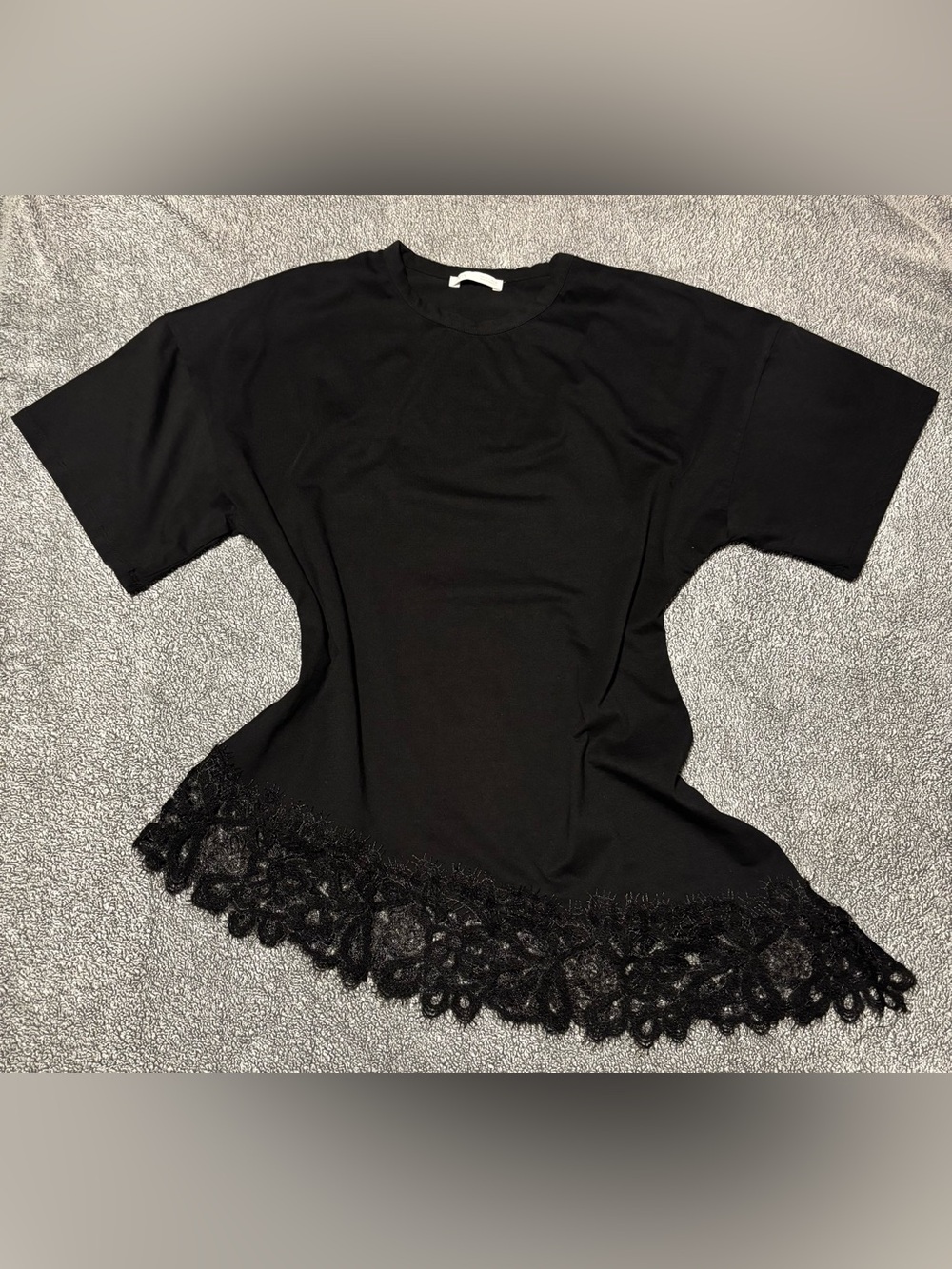 Zara Black Short-Sleeve Tee with Lace Hem